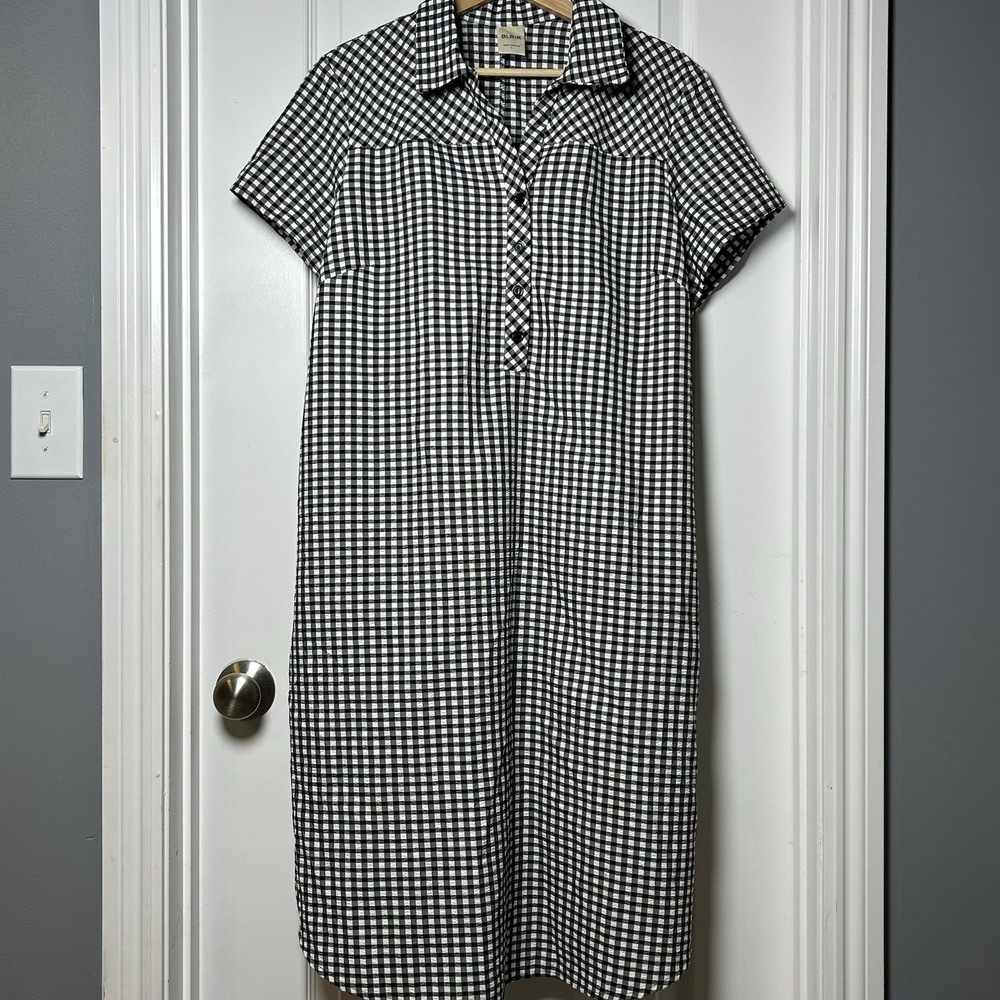 Blair Black White Gingham Check Collared Shift Button Up Midi Dress Preppy Style